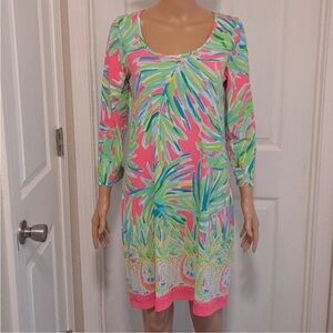 Lilly Pulitzer Beacon Tiki Shift Dress Palm Tree Tropical Pima Cotton Large #684
